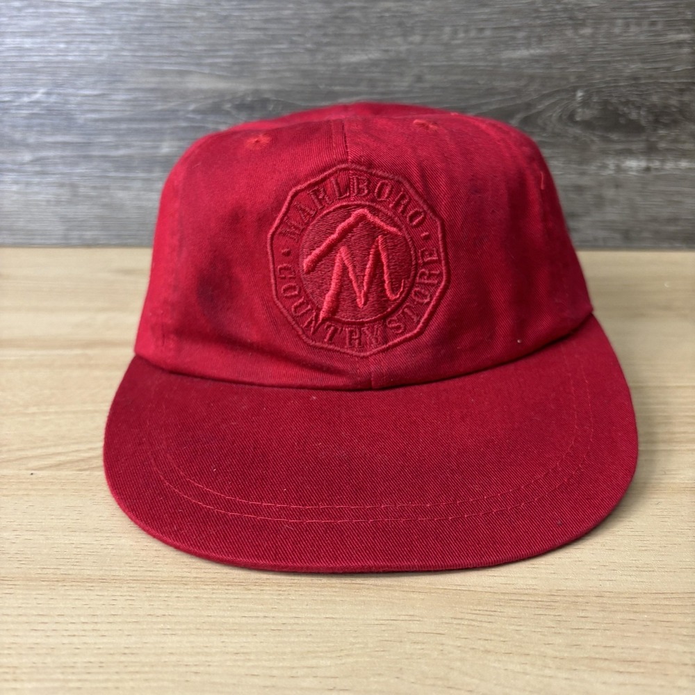 Vintage Marlboro Country Store Hat Cap Strap Back Red Advertising Mens 90s